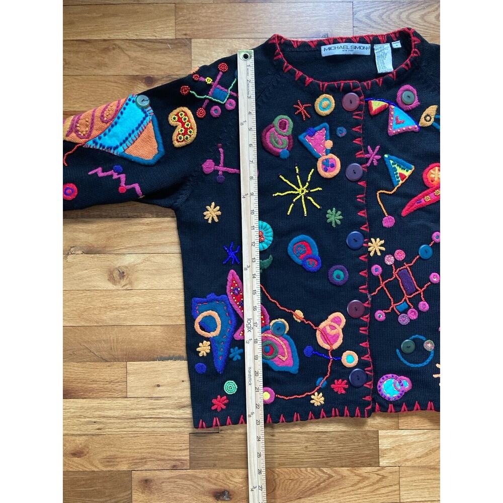 Michael Simon Vtg 1993 Embroidery Beaded Art To Wear Mrs Frizzle Sweater 2 Large - Picture 4 of 8